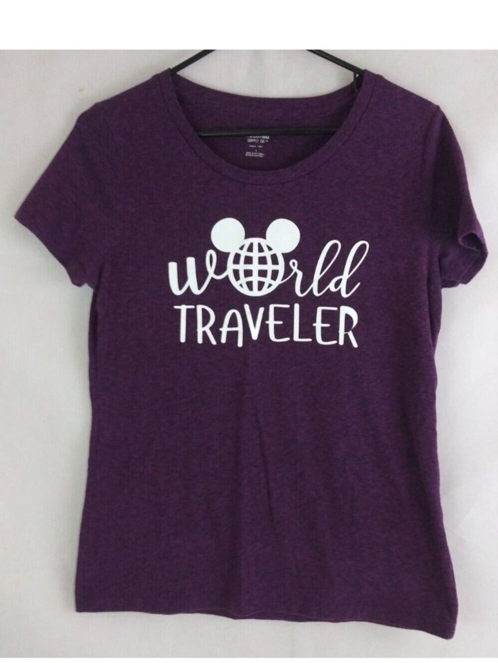 Mossimo Women's Purple Mickey Mouse World Traveler Cap Sleeve T-Shirt Size Large